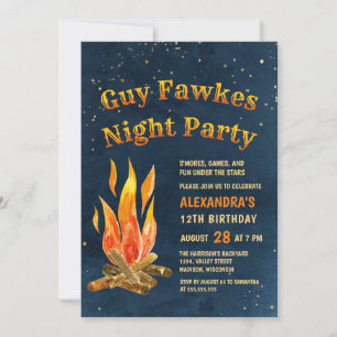 Guy Fawkes Night Party Bonfire Birthday Kaart