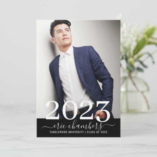 Guy Graduation Party Foto Script Name Kaart (Staand voorkant)