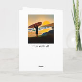 Guy op het strand met Surf Board bij zonsondergang Kaart (Achterkant)