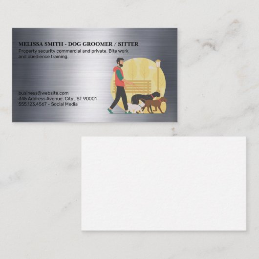 Guy Walking Dogs | Metallic Visitekaartje (Voorkant / Achterkant)