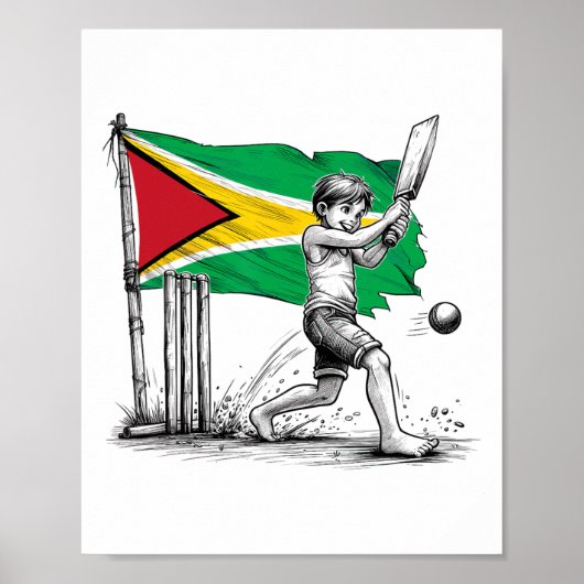 Guyaanse jongen speelt cricket1 poster (Voorkant)