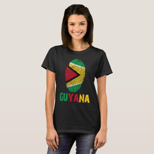 Guyana Finger Print Flag  I Love Guyana Travel T-shirt (Voorkant volledig)