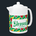 GUYANA FLAG Blessed Christelijk Gepersonaliseerd M Theepot<br><div class="desc">Viel je geloof en je GUYANESE erfgoed om wanneer je vervolgens je hete drink in deze stijlvol ontworpen theepot maakt, die de GOLDEN ARROWHEAD vlag van GUYANA show in een diagonaal betegeld patroon, met de verwijzingen naar scripts Ephesians 1:3 (Geloofd met elke spirituele zegen). Dit zou een ideaal geschenk zijn...</div>
