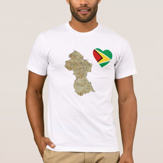 Guyana Flag Heart en Map T-Shirt (Voorkant)