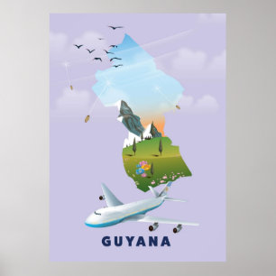 Guyana geïllustreerde kaart poster