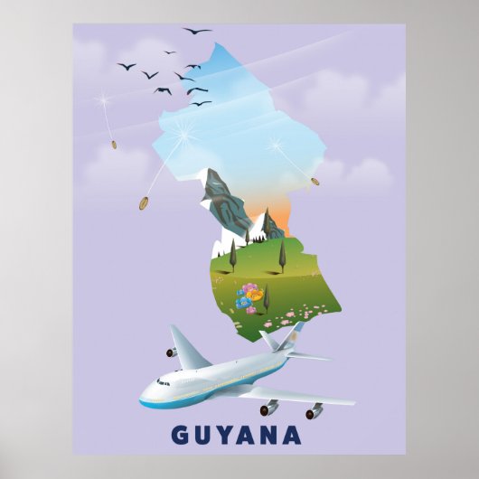 Guyana geïllustreerde kaart poster (Voorkant)