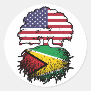 Guyana Guyanese American USA Tree Roots Flag Ronde Sticker