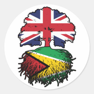 Guyana Guyanese British UK Tree Roots Flag Ronde Sticker