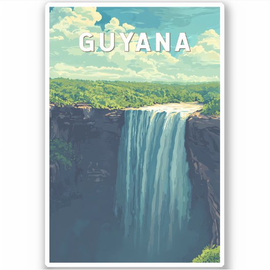 Guyana Illustration Travel Art Vintage Sticker (Voorkant)