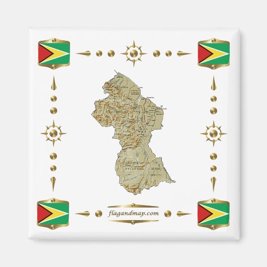 Guyana Kaart + Vlaggen Magneet (Voorkant)