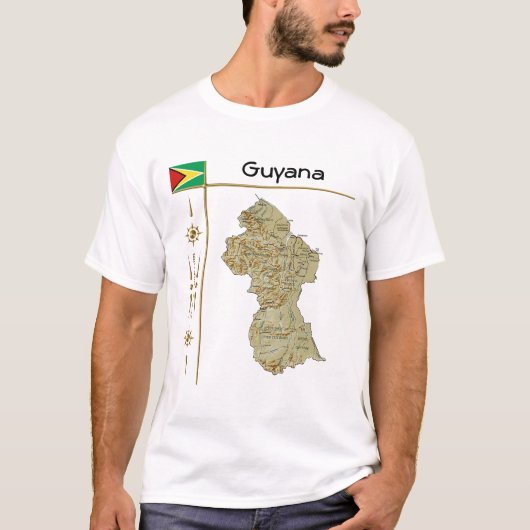 Guyana Map + Vlag + Titel T-Shirt (Voorkant)