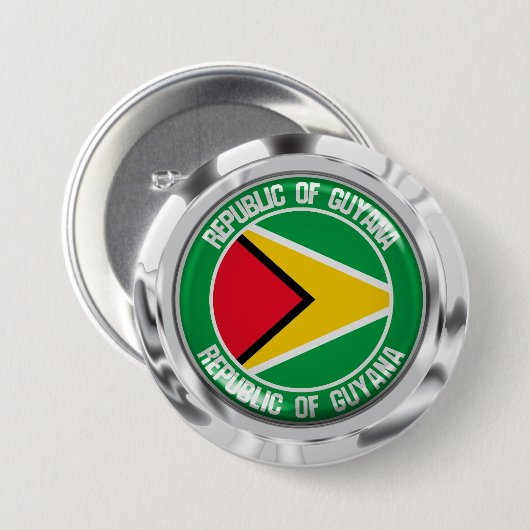 Guyana Round Emblem Ronde Button 7,6 Cm (Voorkant /achterkant)