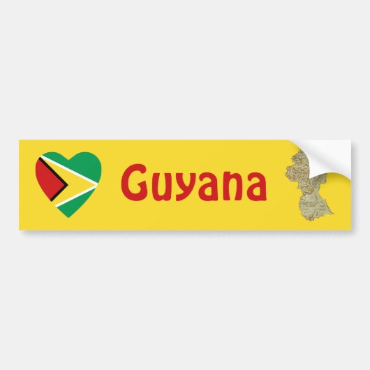 Guyana Vlag Hart + Landkaart Bumpersticker (Voorkant)