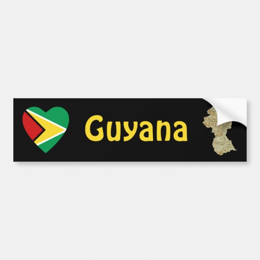 Guyana Vlag Hart + Landkaart Bumpersticker (Voorkant)