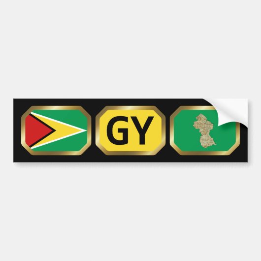 Guyana Vlag Landkaart Code Bumpersticker (Voorkant)