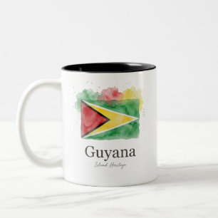 Guyana Watercolor Vlag Caraïbisch Erfgoed Tweekleurige Koffiemok