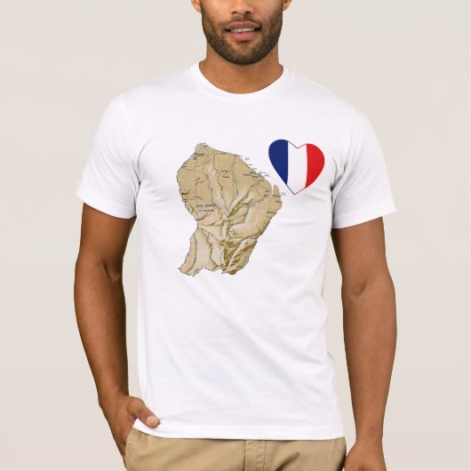 Guyane Flag Hart en kaart T-shirt (Voorkant)
