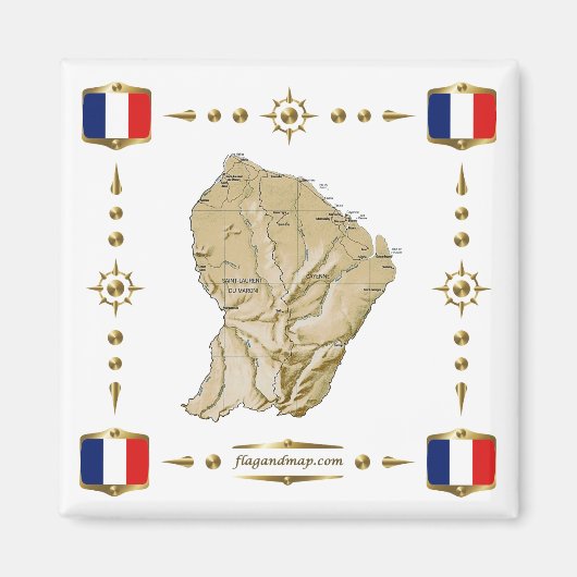 Guyane Map + Flags Magnet (Voorkant)