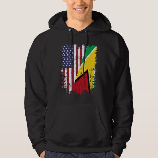 Guyanese Roots Half American Flag Guyana Flag Hoodie (Voorkant)