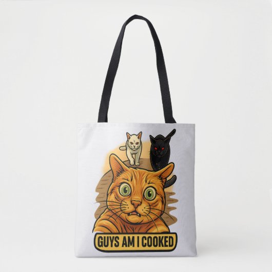 Guys Am I Cooked? Funny Cat Meme Panic Reaction Tote Bag (Voorkant)