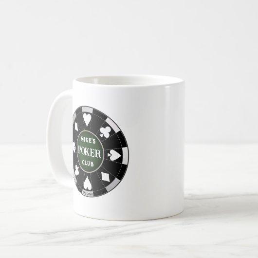 Guy's Gal's Poker Club Zwart Poker Chip Koffie Mok (Voorkant links)