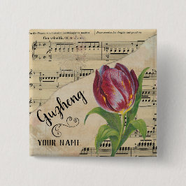 Guzheng Tulip  — Specificaties muziek Gepersonalis Vierkante Button 5,1 Cm