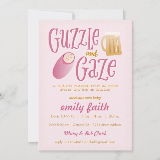 Guzzle and Gaze Baby shower Invitation Kaart (Voorkant)