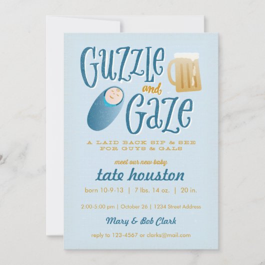 Guzzle and Gaze Baby shower Invitation Kaart (Voorkant)