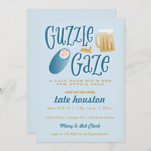 Guzzle and Gaze Baby shower Invitation Kaart (Voorkant / Achterkant)