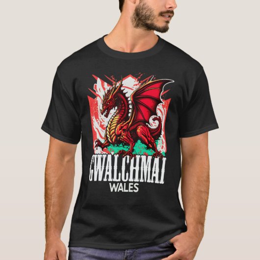 Gwalchmai Wales Welsh Flag Y Ddraig Goch Dragon T-shirt (Voorkant)