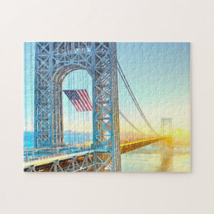 GWB die Fort Lee NJ en Manhattan NYPlus verbindt Legpuzzel