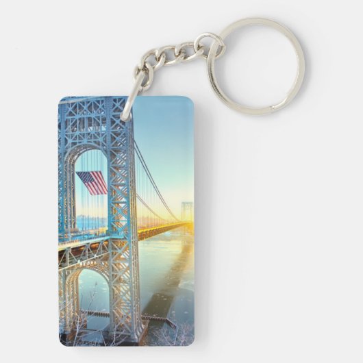 GWB die Fort Lee NJ en Manhattan NYPlus verbindt Sleutelhanger (achterkant)