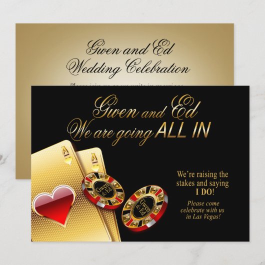 Gwen ALL IN Casino Wedding VRAAG 4 NAMEN IN CHIPS Kaart (Voorkant / Achterkant)