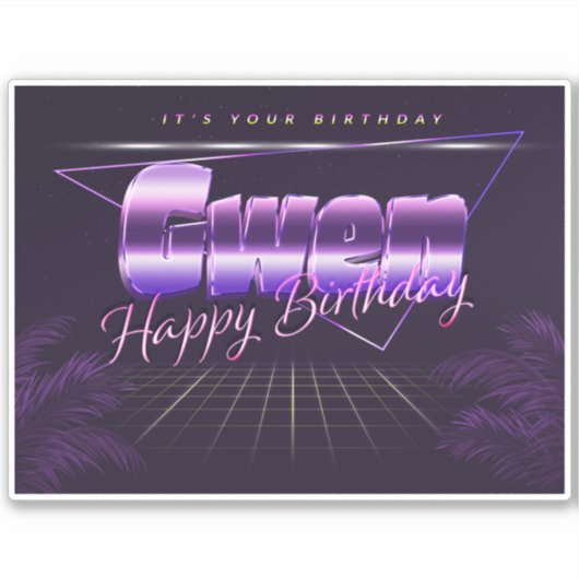 Gwen Name Vorname lila retro Sticker Geburtstag (Voorkant)