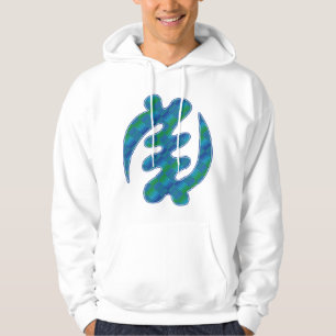 Gye Nyame Adinkra Blue Green Symbol White Hoodie