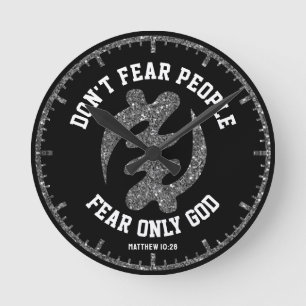 GYE NYAME Adinkra Christelijk Zwart Zilver Glitter Ronde Klok