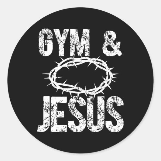 Gym And Jesus Christian Bodybuilder Religious Body Ronde Sticker (Voorkant)