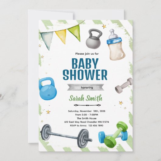 Gym Baby shower feest uitnodiging (Voorkant)