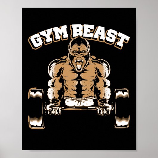 Gym Beast Gorilla Weightlifting Bodybuilding Worko Poster (Voorkant)