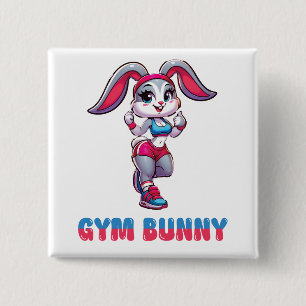 Gym Bunny Vierkante Button 5,1 Cm