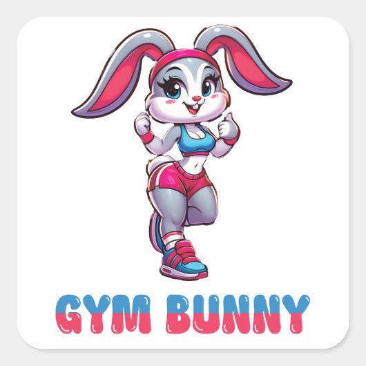 Gym Bunny Vierkante Sticker (Voorkant)