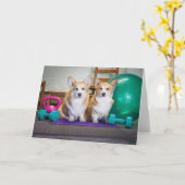 Gym Corgis blanco wenskaart Kaart (Gele Bloem)