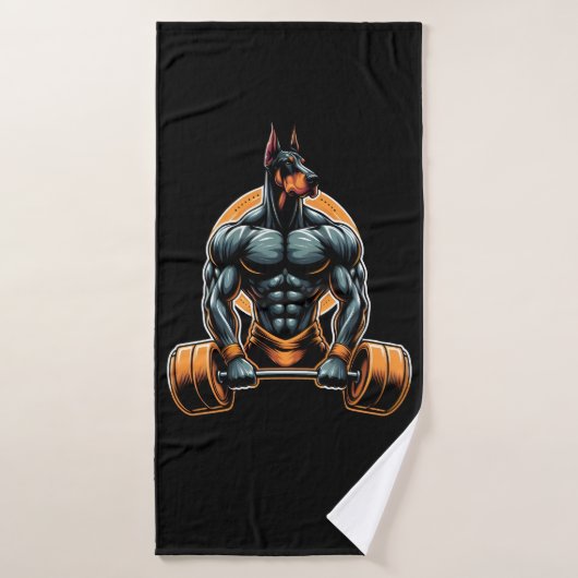 GYM doberman hond bodybuilder powerlifter Badhanddoek (Badhanddoek)