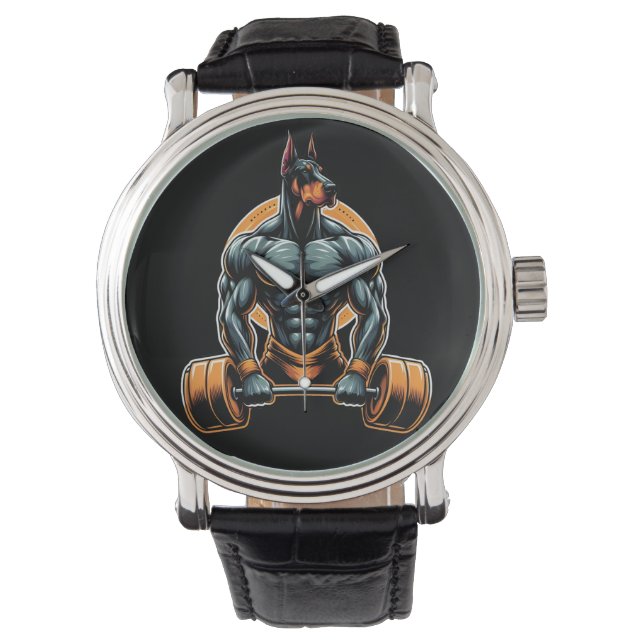 GYM doberman hond bodybuilder powerlifter Horloge (Voorkant)