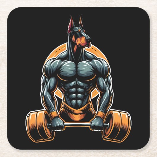 GYM doberman hond bodybuilder powerlifter Kartonnen Onderzetters (Voorkant)