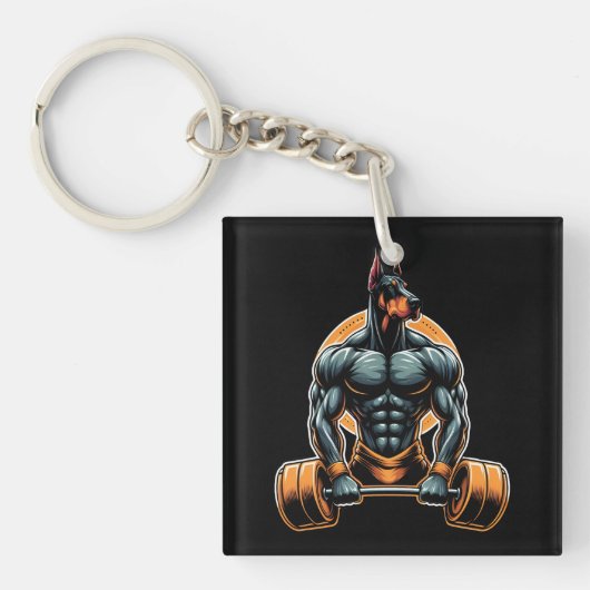 GYM doberman hond bodybuilder powerlifter Sleutelhanger (voorkant)