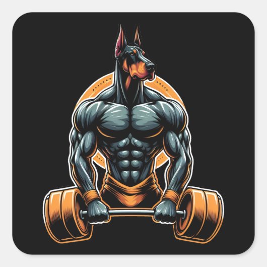 GYM doberman hond bodybuilder powerlifter Vierkante Sticker (Voorkant)