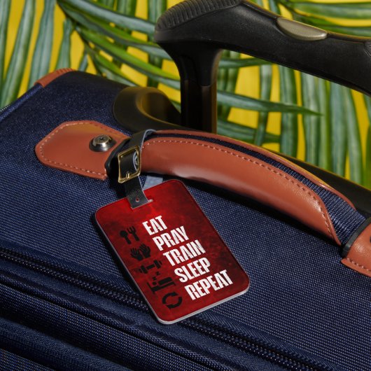 Gym Eet Bid Train Slaap Herhaal Bagage Label (Voorkant Insitu 1)