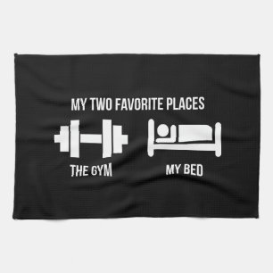 Gym en Bed - Funny Cartoon Pictogram - Novelty Theedoek
