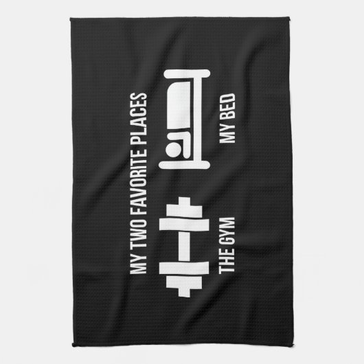 Gym en Bed - Funny Cartoon Pictogram - Novelty Theedoek (Verticaal)